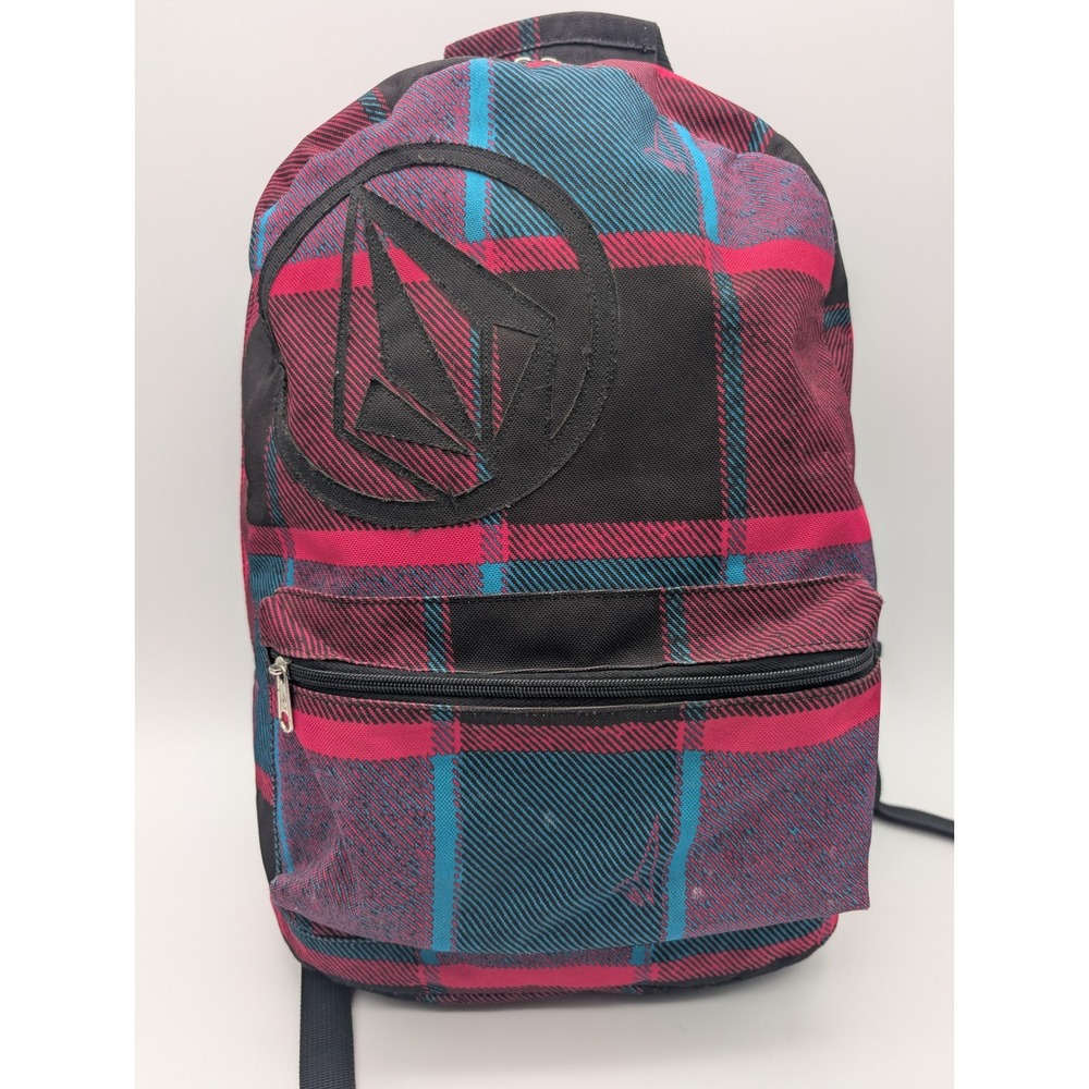 Volcom Plaid Backpack Red Blue Black Logo School Skate Bag